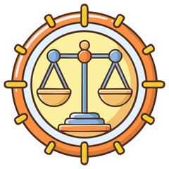 Scales of Justice Icon with Decorative Orange Circle, Balance, Fairness, and Law Concept
