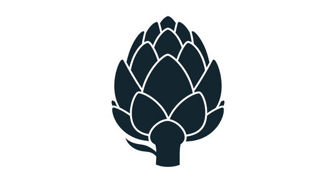 A stylized dark blue silhouette of an artichoke is prominently displayed against a clean white background high quality