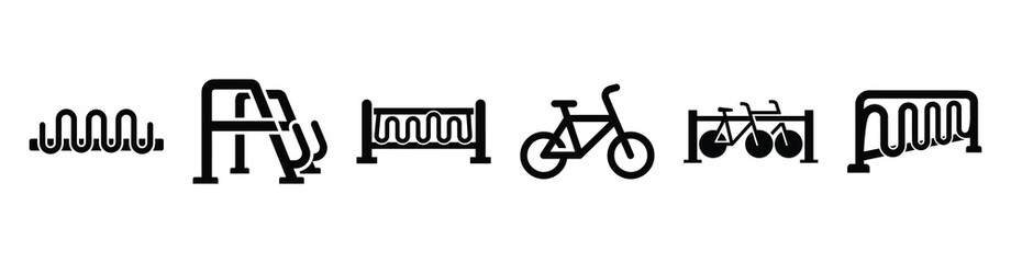 Vector set illustration of bicycle rack icons. Simple transport silhouette icon design collection.