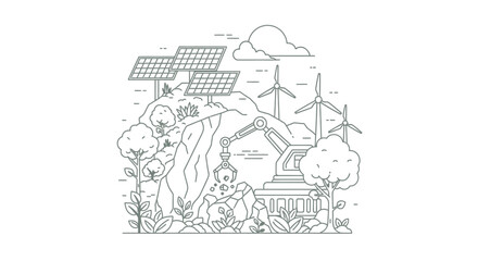 Naklejka premium Sustainable eco-friendly landscape with renewable energy sources and nature.