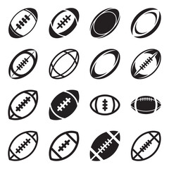 Fototapeta premium A comprehensive collection of black and white american football icons and silhouettes