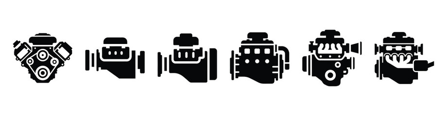 Vector set illustration of car engine icons. Simple transport silhouette icon design collection. © Shilpy