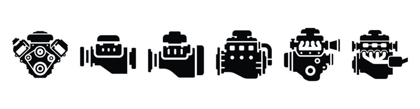 Vector set illustration of car engine icons. Simple transport silhouette icon design collection.