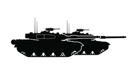 A stark black silhouette of a modern main battle tank showcasing its powerful form and design silhouette © jivect02