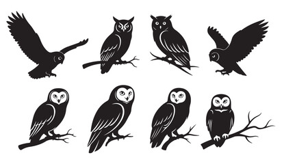 Obraz premium Owl Silhouette Clipart Icon Set
