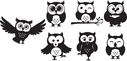 Fototapeta premium Cartoon Owl Silhouette Vector Pack