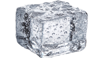 Obraz premium Single melting ice cube with water drops, isolated on a white background