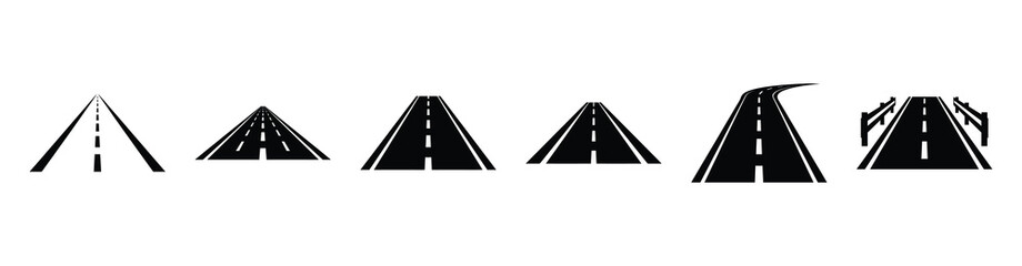 Vector set illustration of highway road icons. Simple transport silhouette icon design collection.