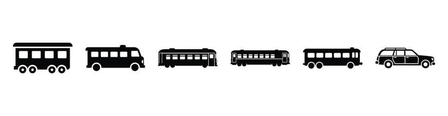 Vector set illustration of passenger wagon icons. Simple transport silhouette icon design collection. © Shilpy