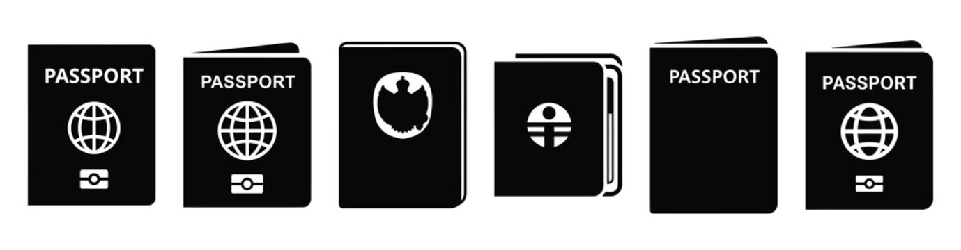 Vector set illustration of passport icons. Simple transport silhouette icon design collection.