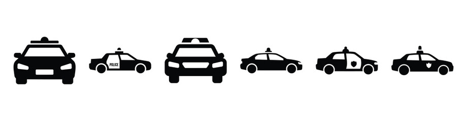 Vector set illustration of police car icons. Simple transport silhouette icon design collection.