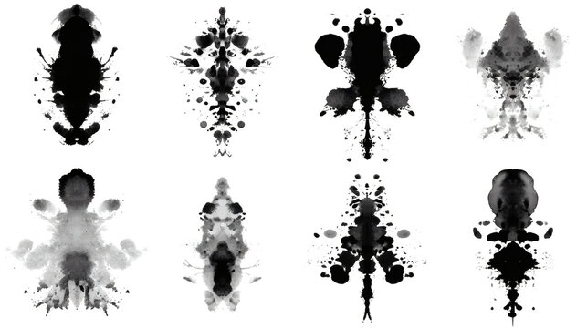 Ink blot test abstract shapes, isolated on a white background