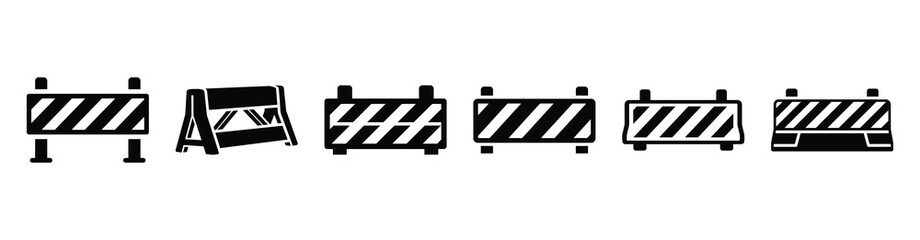 Vector set illustration of road barrier icons. Simple transport silhouette icon design collection.