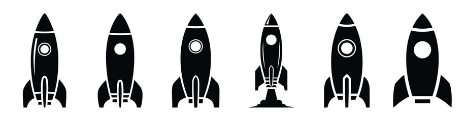 Vector set illustration of rocket icons. Simple transport silhouette icon design collection.
