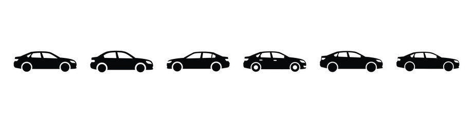 Vector set illustration of sedan car icons. Simple transport silhouette icon design collection.