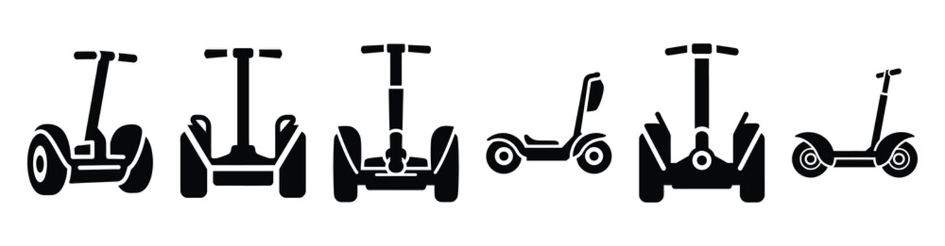 Vector set illustration of segway icons. Simple transport silhouette icon design collection.