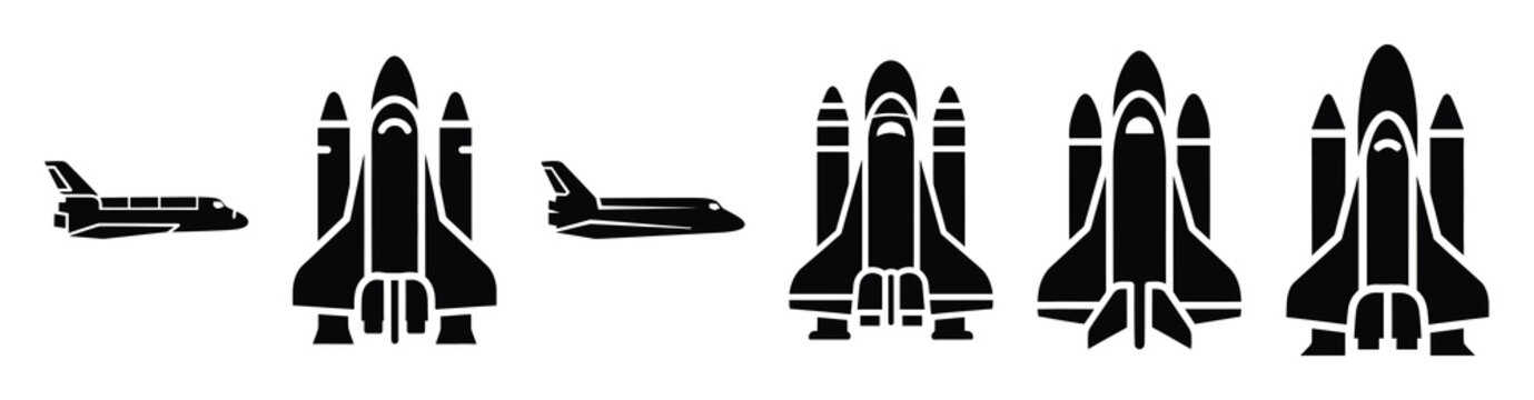 Vector set illustration of space shuttle icons. Simple transport silhouette icon design collection.