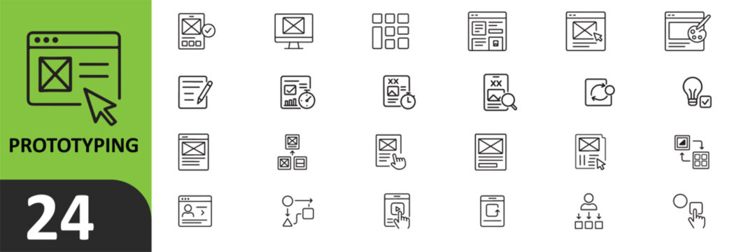 A collection of wireframe icons for prototyping and user interface design