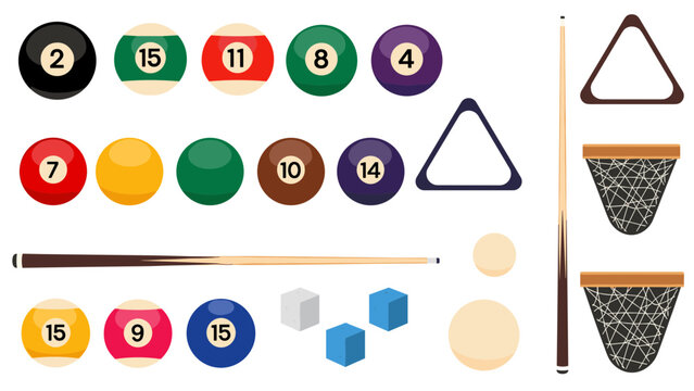 Colorful pool balls and accessories