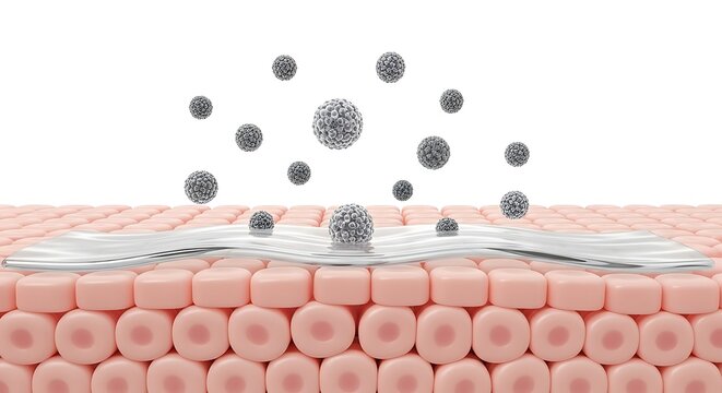3d rendering of skin cells with active ingredients forming a protective layer