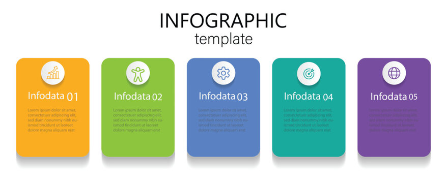 Rectangle concept for infographic with 5 steps, options, parts or processes. Infographic design template. Creative vector illustration for business.  