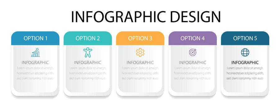 Presentation business infographic template with 5 options . Can be used for process diagrams, presentations, workflows. Vector illustration abstract background.  