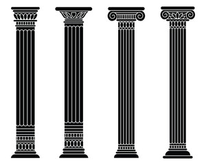 Ancient architecture pillars vector illustration. Ancient greek column icon. Ancient Greek Roman architectural pillars icon collection isolated on white background. Pillar Columns icon vector.