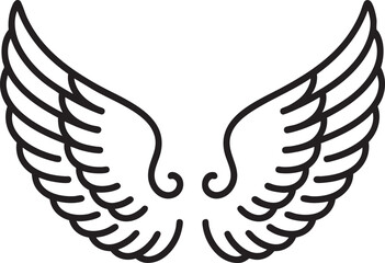 Obraz premium Angel wings spread open, stylized outline, tribal design, symmetrical feather pattern, isolated