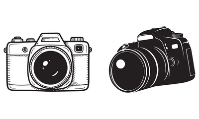Vintage and Modern Camera Vector Set &ndash; Photography Equipment Icons, DSLR and Retro Camera Illustrations