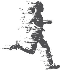Dynamic running silhouette with motion effects isolated on transparent background