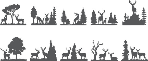 Obraz premium Nature wildlife silhouette collection in minimalist style isolated on transparent background