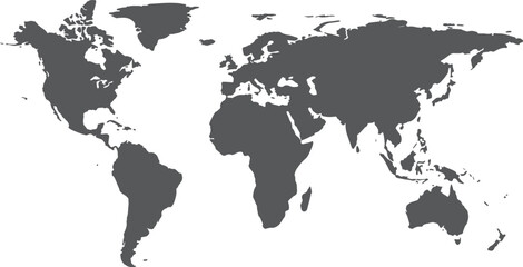 Fototapeta premium Minimalist world map with dark continents isolated on transparent background