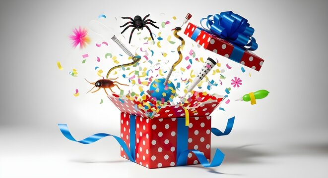 Gift Box Prank Explosion with Colorful Party Confetti