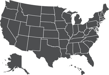 United states map in minimalist black silhouette style isolated on transparent background