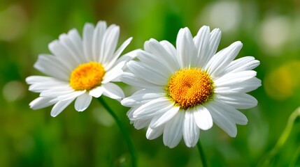 Fototapeta premium Two Delicate White Daisies Blooming in a Sunlit Meadow.