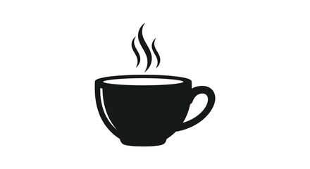 A minimalist black silhouette depicts a steaming cup suggesting hot beverage consumption or comforting warmth high quality professional
