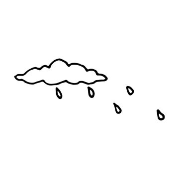 Cloud and rain, simple black and white doodle vector hand drawn isolated.