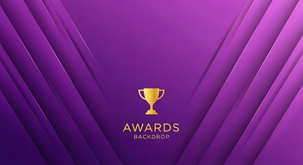 Purple backdrop with gold trophy and awards text