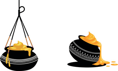 Lord Krishna with Dahi Handi Butter Pots