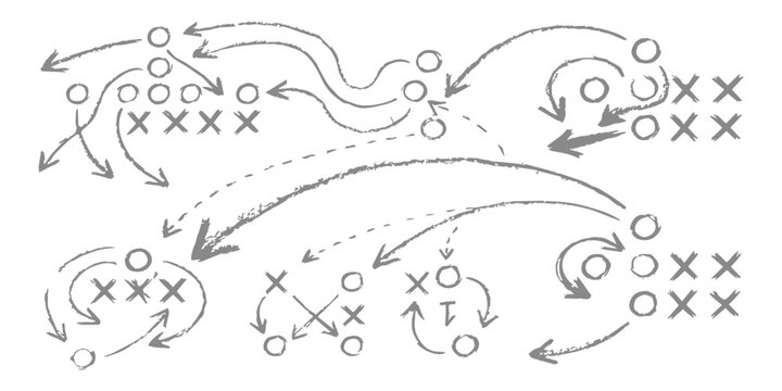 American football strategy play diagram with xs and os and arrows on white background vector illustration