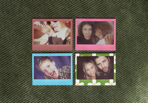 real photo ready for Mockup of four empty spaces for instant photos polaroids.