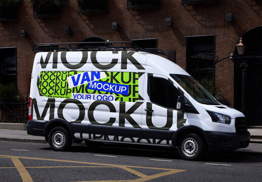 Real photo of White Van Parked on Dublin City Street ready for your mockup