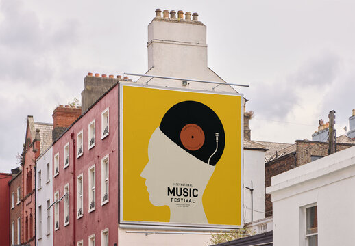 real photo of big square Building wrap large format billboard in Urban Dublin