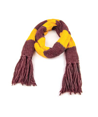 Knitted scarf on a white background.