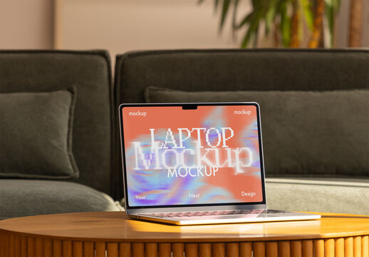 Mockup from real photo of Laptop on a Wooden Table