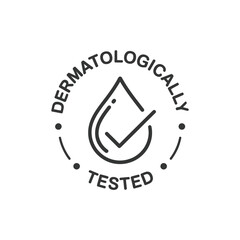 Dermatologically tested badge with a water droplet and checkmark inside a circle © motiur vector artist