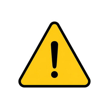 Yellow warning triangle with exclamation mark on transparent background