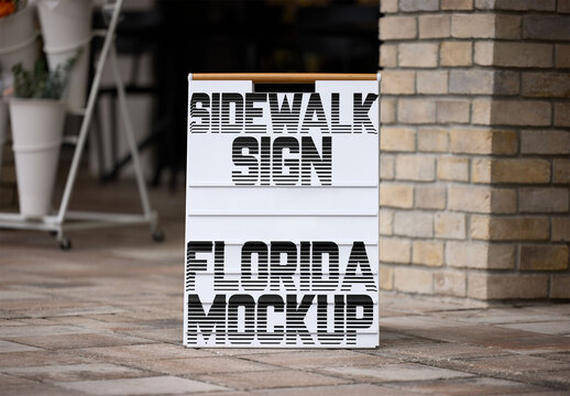 real photo of A-frame sidewalk sign in St. Petersburg, Pinellas County, Florida, United States. PSD mockup template