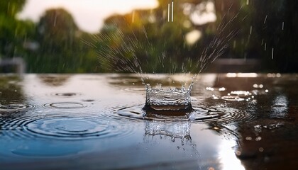 Fototapeta premium Rain Water Drop Falling To The Floor In Rainy Season