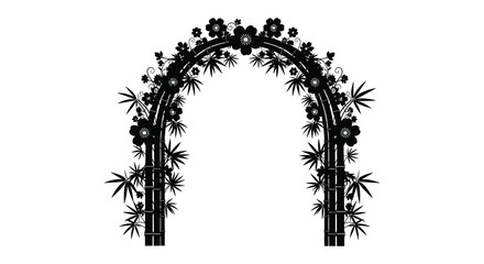 An elegant floral archway composed of detailed botanical elements presented as a striking black silhouette high quality professional © Ajahar